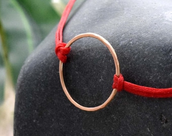 Gold Karma bracelet, red circle bracelet, mindful jewelry, eternity bracelet, minimal, red yoga bracelet, friendship string bracelet