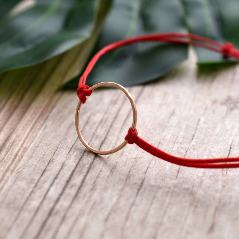 Gold Karma bracelet, red circle bracelet, mindful jewelry, eternity bracelet, minimal, red yoga bracelet, friendship string bracelet image 3