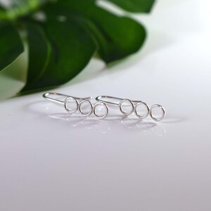 triple circle earrings, minimalist round silver earrings, small circles earrings, three hoop earrings, trio karma, casual drop earrings image 4