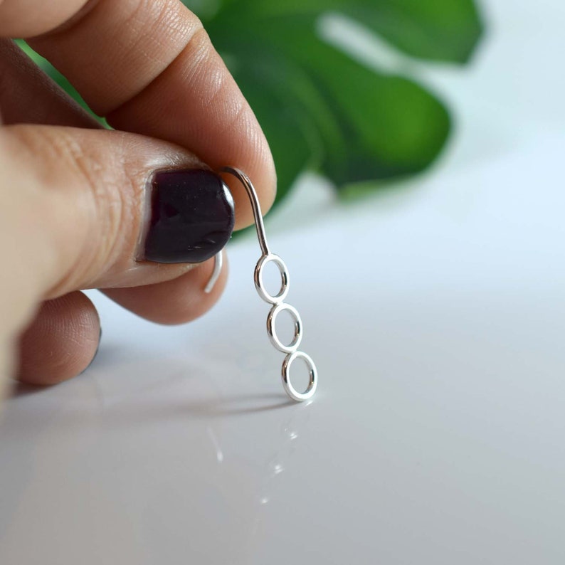 triple circle earrings, minimalist round silver earrings, small circles earrings, three hoop earrings, trio karma, casual drop earrings image 7