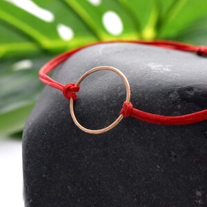 Gold Karma bracelet, red circle bracelet, mindful jewelry, eternity bracelet, minimal, red yoga bracelet, friendship string bracelet image 2
