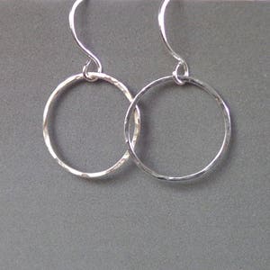 Silver circle karma earrings, open circle drop earrings, mindful symbolic jewelry, minimalist earrings, eternity circle jewelry image 3
