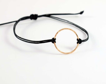 Gold Karma bracelet, black circle bracelet, mindful jewelry, eternity bracelet, minimal, black yoga bracelet, friendship string bracelet