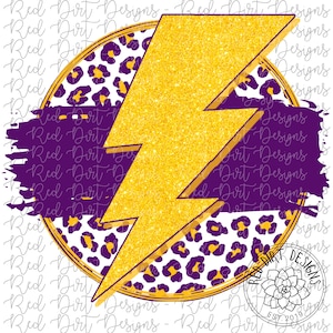 Mascot Team Blank Leopard Lightning Bolt Purple Yellow Gold Circle Logo PNG Sublimation File
