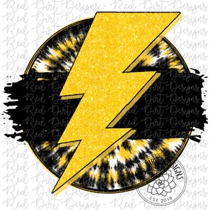 Mascot Team Spirit Blank Lightning Bolt Tie-Dye Black Yellow Circle Logo PNG Sublimation File