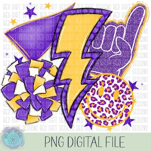Cheer Purple Yellow Sport Icon Mascot School Sport Team Spirit Leopard Tie Dye Logo PNG Sublimation File