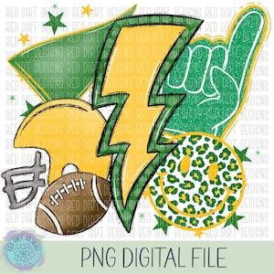 Football Green Yellow Sport Icon Mascot School Sport Team Spirit Leopard Tie Dye Logo PNG Sublimation File