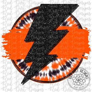 Mascot Team Spirit Blank Lightning Bolt Tie-Dye Orange Black Circle Logo PNG Sublimation File