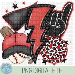 Baseball Black Red Sport Icon Mascot School Sport Team Spirit Leopard Tie Dye Logo PNG Sublimation File