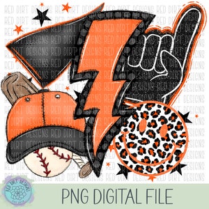 Baseball Black Orange Sport Icon Mascot School Sport Team Spirit Leopard Tie Dye Logo PNG Sublimation File