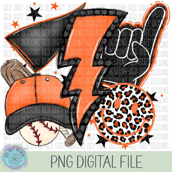 Baseball Schwarz Orange Sport Symbol Maskottchen Schule Sport Teamgeist Leopard Tie Dye Logo PNG Sublimationsdatei