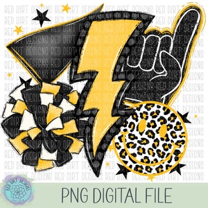 Cheer Black Yellow Sport Icon Mascot School Sport Team Spirit Leopard Tie Dye Logo PNG Sublimation File