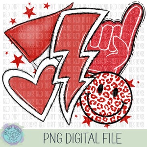 Heart Red White Sport Icon Mascot School Sport Team Spirit Leopard Tie Dye Logo PNG Sublimation File