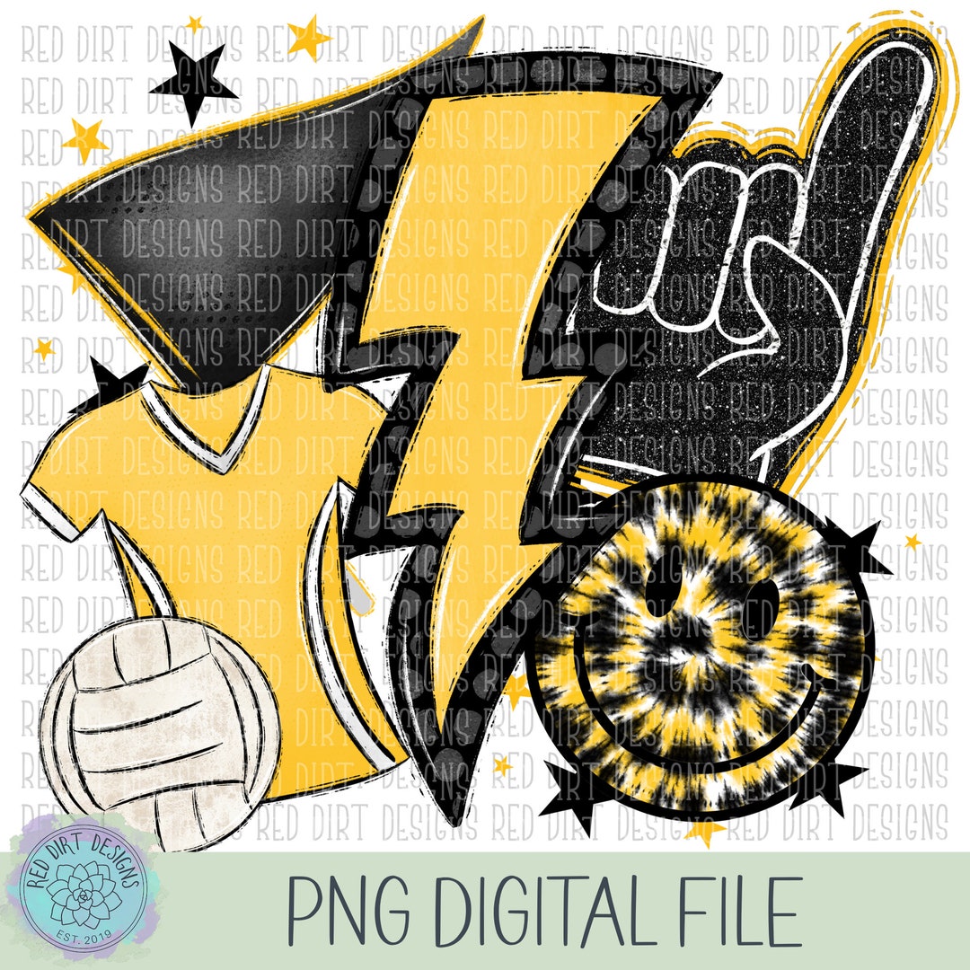 Volleyball Black Yellow Sport Icon Mascot School Sport Team Spirit