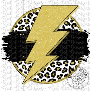 Mascot Team Blank Leopard Lightning Bolt Black Gold Circle Logo PNG Sublimation File