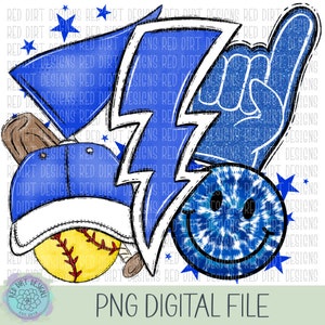 Softball Royal Blue White Sport Icon Mascot School Sport Team Spirit Leopard Tie Dye Logo PNG Sublimation File