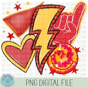 Heart Red Yellow Sport Icon Mascot School Sport Team Spirit Leopard Tie Dye Logo PNG Sublimation File