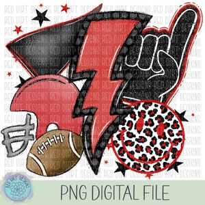 Football Black Red Sport Icon Mascot School Sport Team Spirit Leopard Tie Dye Logo PNG Sublimation File