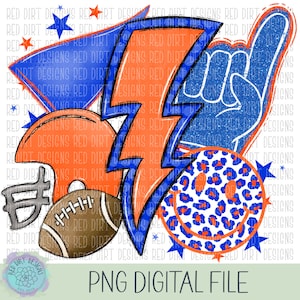 Football Royal Blue Orange Sport Icon Mascot School Sport Team Spirit Leopard Tie Dye Logo PNG Sublimation File