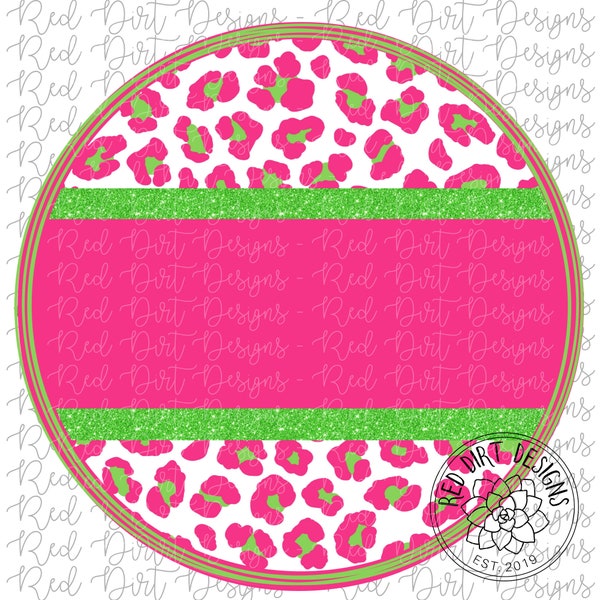 Mascot Team Blank Leopard Hot Pink Lime Green Circle Logo PNG Sublimation File