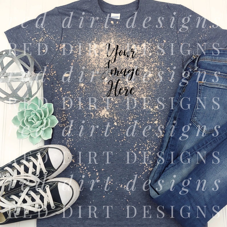 Download Tee Shirt Design Mockup Gildan 640 Bleached Heather Navy ...