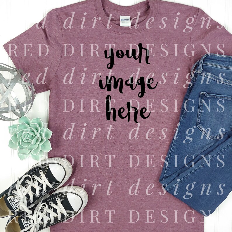 Download Tee Shirt Design Mockup Gildan 640 Bleached Heather Maroon | Etsy