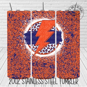 Mascot Team Spirit Leopard Orange Navy Lightening Bolt Tumbler Wrap jpeg Sublimation File