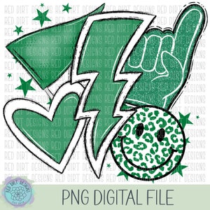 Heart Green White Sport Icon Mascot School Sport Team Spirit Leopard Tie Dye Logo PNG Sublimation File
