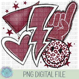 Heart Maroon White Sport Icon Mascot School Sport Team Spirit Leopard Tie Dye Logo PNG Sublimation File