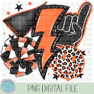 Jubeln Schwarz Orange Sport Symbol Maskottchen Schule Sport Teamgeist Leopard Tie Dye Logo PNG Sublimationsdatei