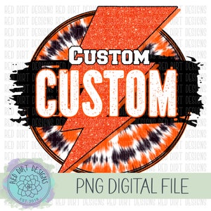 Personalized Custom Tie Dye Lightning Bolt Circle Mascot Team Spirit PNG