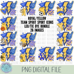 Leopard Tie Dye Royal Blue and Yellow Sports Icon School Team Spirit Mascot Bundle PNG