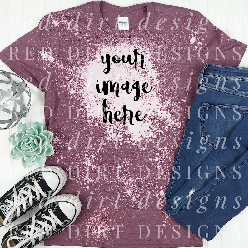 Download Tee Shirt Design Mockup Gildan 640 Bleached Heather Maroon ...