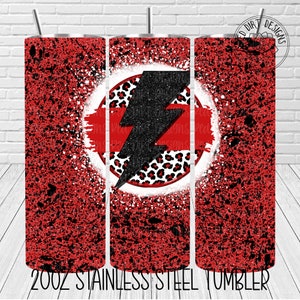 Mascot Team Spirit Leopard Red Black Lightening Bolt Tumbler Wrap jpeg Sublimation File