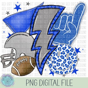 Football Royal Blue Gray Silver Sport Icon Mascot School Sport Team Spirit Leopard Tie Dye Logo PNG Sublimation File