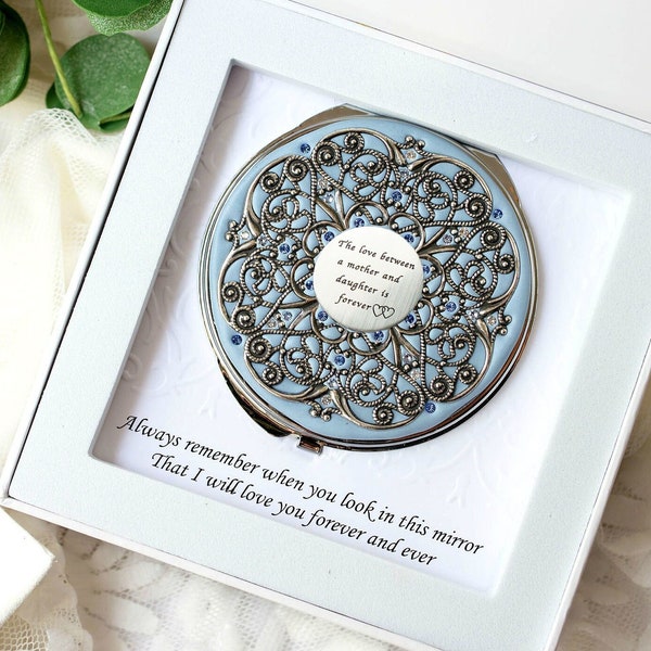 Mother and Daughter Compact Mirror Extra Large Custom Color, Bride to mother gift, Bridal gift, Wedding Party Gifts Real Crystals