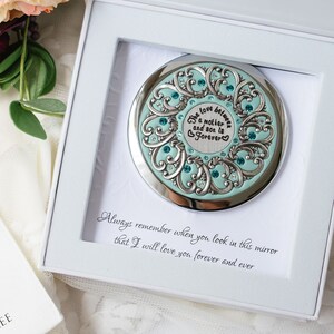 Cadeau marié à mère | Compact mère et fils NOUVEAU ! Carte mère je t'aime haut de gamme, couleur personnalisée, bouton poussoir miroir, avec vrais cristaux