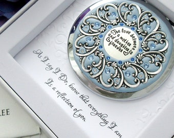 Reflection of You | Mother of the bride Compact | Thank you Card | Custom Color High-End Mirror Push Button, with real Crystals