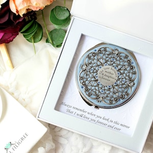 Mother and Daughter Compact Mirror | Mother to Bride Gift, Bride to mother gift, Bridal gift, Wedding Party Gifts Real Crystals