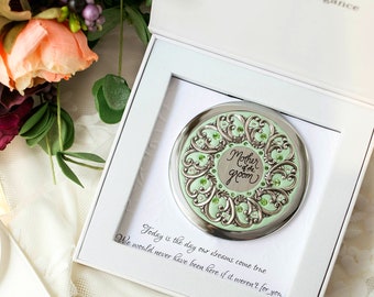 MOTHER OF GROOM | Mother of the groom Compact Mirror | Custom Color Compact | Premium Gift Wrap | Push Button with Real Crystals