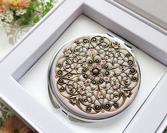 PICK YOUR COLOR | Silver and Gold Bridal Compact Mirror | Vintage Wedding Gift | Unique Wedding Gift