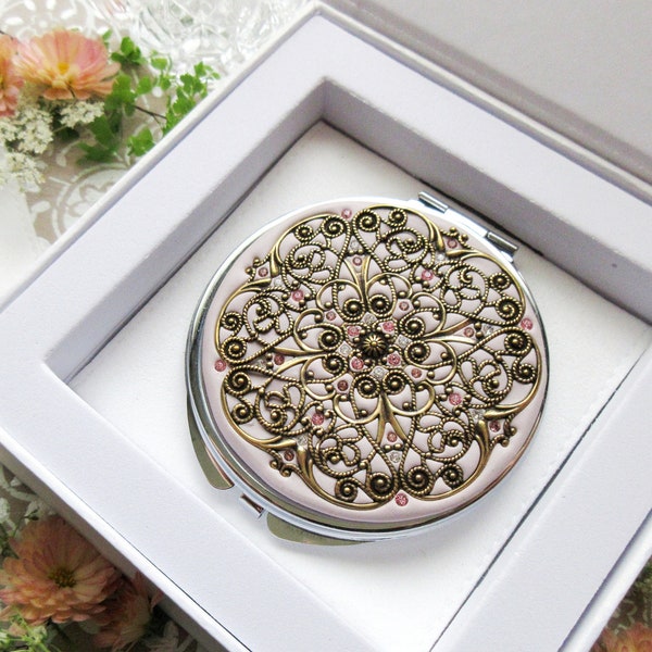 PICK YOUR COLOR | Silver and Gold Bridal Compact Mirror | Vintage Wedding Gift | Unique Wedding Gift