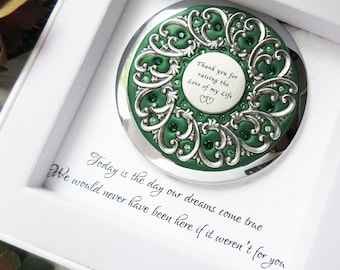 Thank you for raising the love of my life, Mother of the Bride Groom Gift, Compact Custom Color Mirror, Real Crystals, Wedding Favor