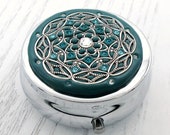 TEAL Pill Box Case Organizer Mint Box with Swarovski Crystals-Teal Blue Mulitcolored Crystals