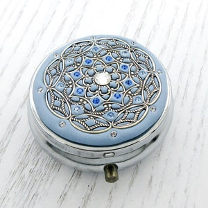 SMOKY BLUE | Pill Box Case Organizer/ Mint Box with Real Crystals-Light Sapphire Wedding Mulitcolored Crystals