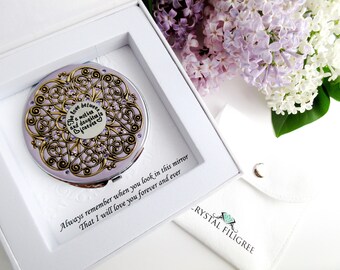 vintage Wedding Mother and Daughter Compact Mirror Extra Large Custom Color, Bride to Mother Gift, Wedding Gifts Real Crystals