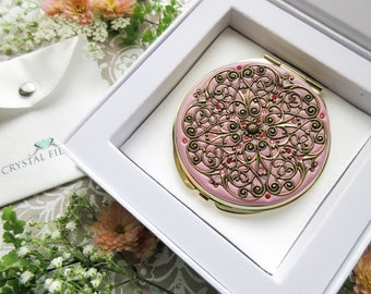 PICK YOUR COLOR | Classic Vintage Gold Compact Mirror | Large Compact Mirror | Classic Custom Golden Brass | Unique Wedding Gift