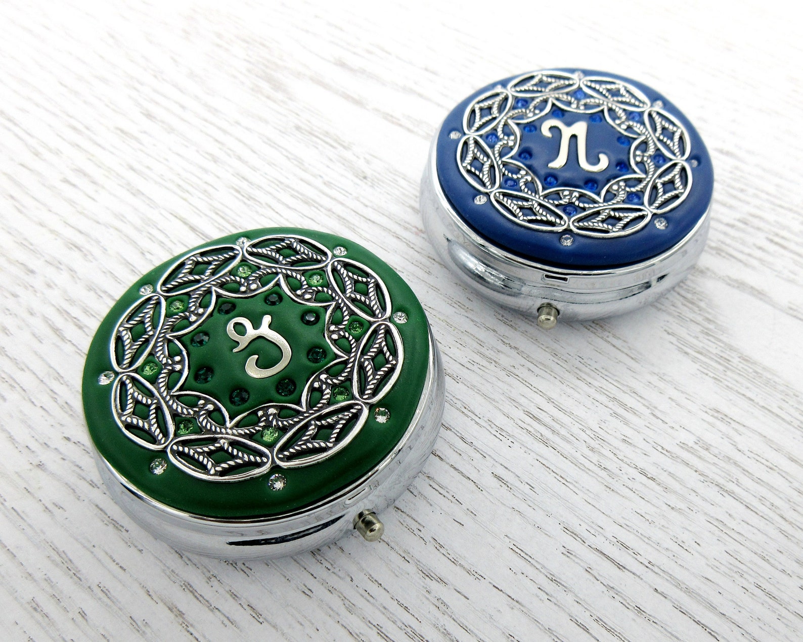 Custom Initial Pill Box | Crystal Filigree, Personalized Gift - Etsy