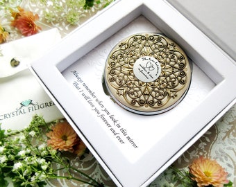 Mother and Son Gift Compact Mirror | Vintage Golden Mirror | Groom to mother gift, |Mother of the Groom |Real Crystals
