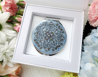 Classic Silver Bridal Compact Mirror | Large Compact Mirror | Classic Silver | Unique Wedding Gift